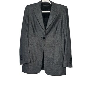 Lafayette 148 New York Gray Black Wool Silk Blazer Jacket SZ 4